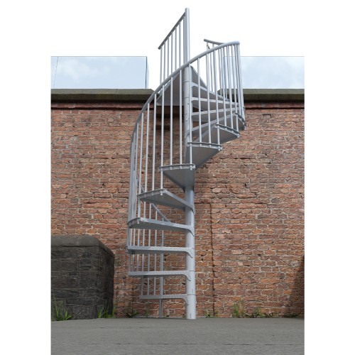 Minka Außenspindeltreppe Rondo Zink Color 38 - 305,5cm Geschosshöhe Weiß 160cm Durchmesser