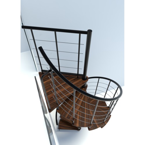 Minka Spindeltreppe Venezia Smart 38 - 305,5cm Geschosshöhe Walnuss Schwarz 140cm Durchmesser