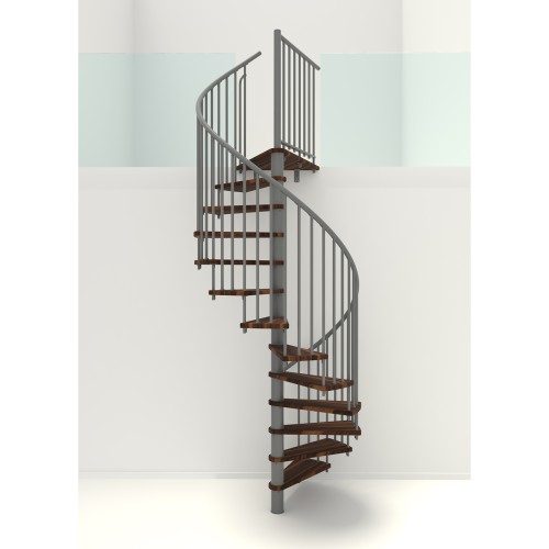 Minka Spindeltreppe Spiral Smart 38 - 305,5cm Geschosshöhe Walnuss Grau 140cm Durchmesser
