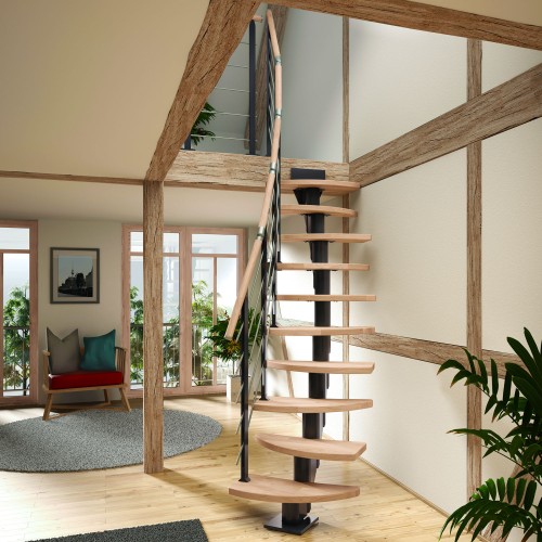 Dolle Mittelholmtreppe Berlin 64cm breit für Geschosshöhen 203-315cm inkl. einseitigem Designgeländer