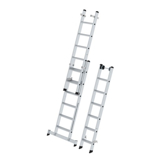 MUNK Stufen- Mehrzweckleiter mit Wandlaufrollen und Nivello® Traverse 3x6 Stufen