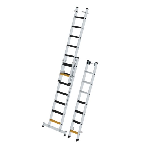 MUNK Stufen- Mehrzweckleiter mit Wandlaufrollen, clipstep R13 und Nivello® Traverse 3x7 Stufen