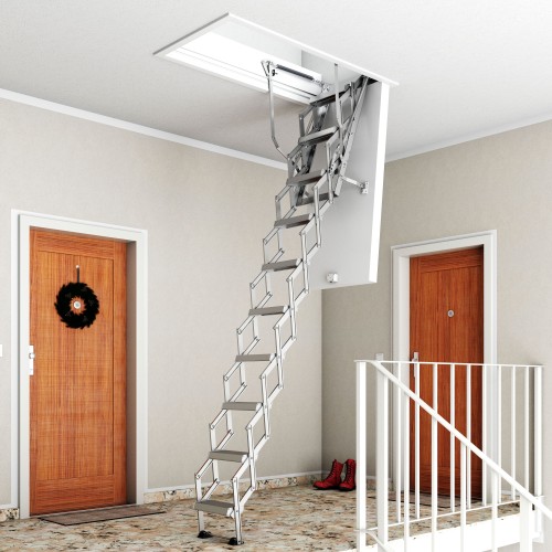 Dolle Bodentreppe clickFIX® vario 120x60cm Aluminium-Scherentreppe 239–266cm Raumhöhe mit U-Wert 0,49