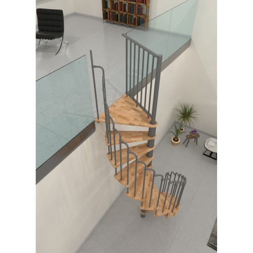 Minka Spindeltreppe Paris 38 - 282cm Geschosshöhe Buche Grau 140cm Durchmesser