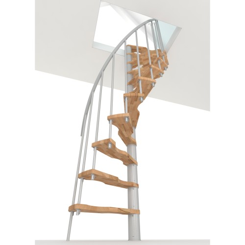 Minka Spindeltreppe Suono Smart 38 - 305,5cm Geschosshöhe Buche Weiß für 120x68cm Deckenöffnung