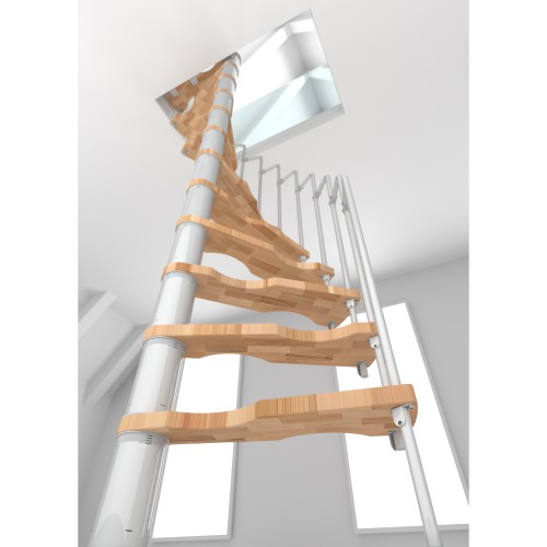 Minka Spindeltreppe Suono 47 - 305,5cm Geschosshöhe Buche Weiß für 140x78cm Deckenöffnung