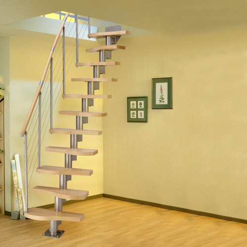 Dolle Mittelholmtreppe Basel 222-276cm Geschosshöhe Buche Multiplex UK Grau metallic inklusive Geländer