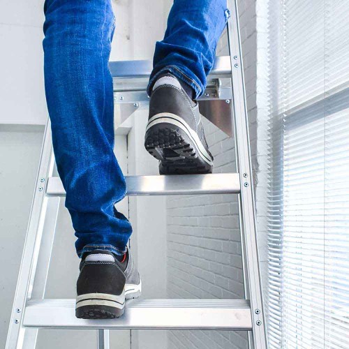 ASC Eurostairs Stufenstehleiter einseitig eloxiert mit Plattform
