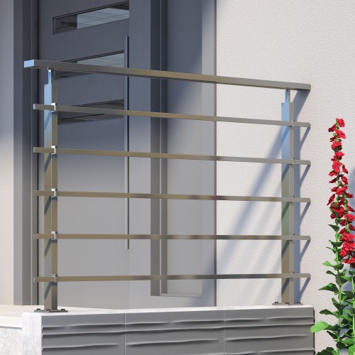 Dolle Brüstungsgeländer zur Bodenmontage Aluminium natur Stäbe, Pfosten und Handlauf rechteckig