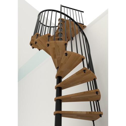 Minka Spindeltreppe Spiral Smart 38 - 305,5cm Geschosshöhe Eiche Schwarz 160cm Durchmesser