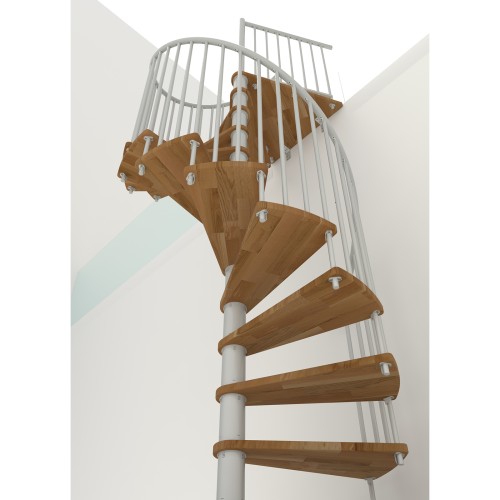 Minka Spindeltreppe Spiral Smart 38 - 305,5cm Geschosshöhe Eiche Weiß 140cm Durchmesser
