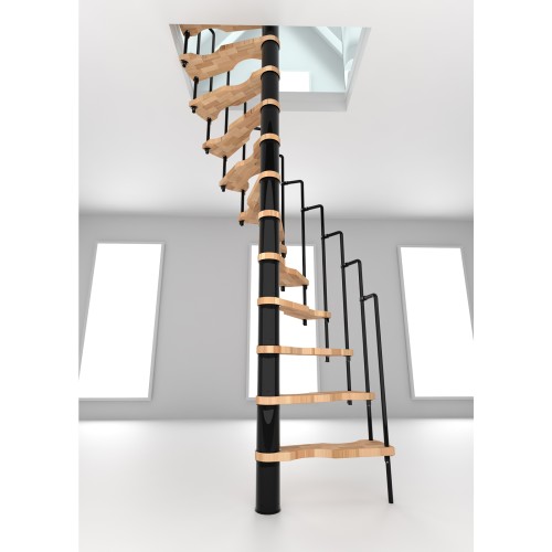 Minka Spindeltreppe Suono 47 - 305,5cm Geschosshöhe Buche Schwarz für 140x78cm Deckenöffnung