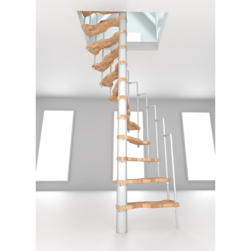 Minka Spindeltreppe Suono 47 - 305,5cm Geschosshöhe Buche Weiß für 140x78cm Deckenöffnung