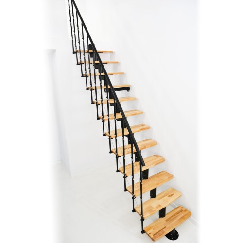Minka Mittelholmtreppe Comfort in Buche lackiert Unterkonstruktion schwarz bis 312-336cm Geschösshöhe