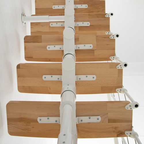 Minka Mittelholmtreppe Comfort in Buche lackiert Unterkonstruktion weiß bis 312cm Geschösshöhe