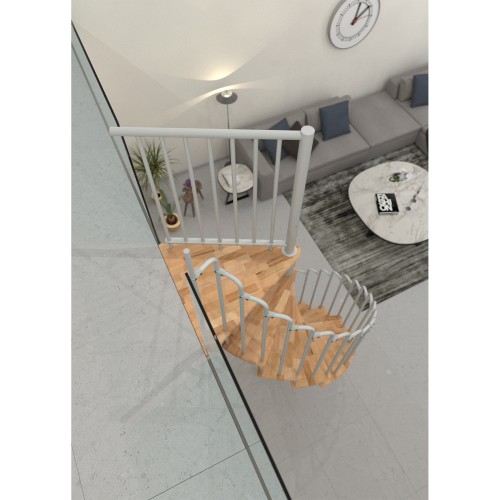 Minka Spindeltreppe Paris 38 - 282cm Geschosshöhe Buche Weiß 140cm Durchmesser
