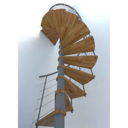 Minka Spindeltreppe Venezia Smart 38 - 305,5cm Geschosshöhe Eiche Grau 160cm Durchmesser