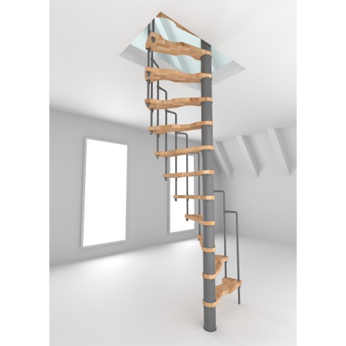 Minka Spindeltreppe Suono 47 - 305,5cm Geschosshöhe Buche Grau für 140x78cm Deckenöffnung