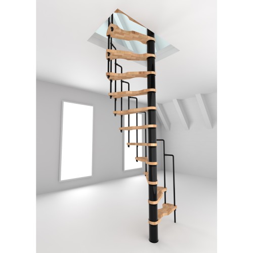 Minka Spindeltreppe Suono 47 - 305,5cm Geschosshöhe Buche Schwarz für 140x78cm Deckenöffnung