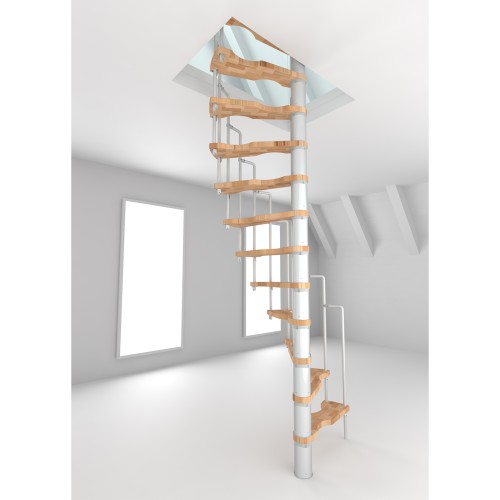 Minka Spindeltreppe Suono 47 - 305,5cm Geschosshöhe Buche Weiß für 140x78cm Deckenöffnung