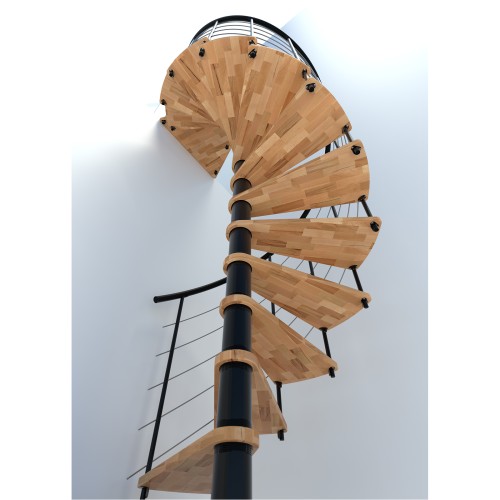 Minka Spindeltreppe Venezia Smart 38 - 305,5cm Geschosshöhe Buche Schwarz 120cm Durchmesser