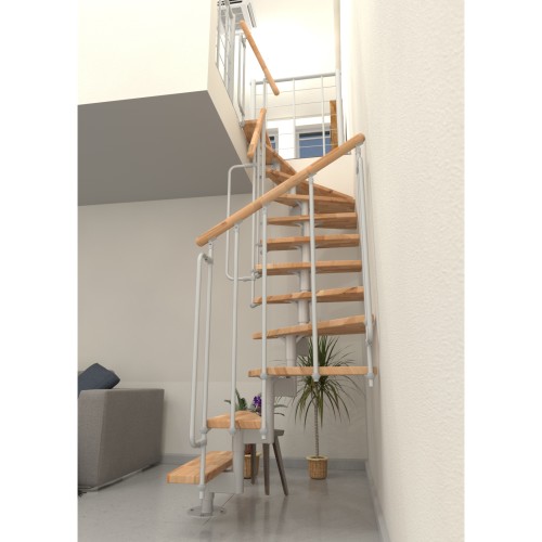 Minka Mittelholmtreppe Joker Turn 180° 35 - 304cm Geschosshöhe Buche Weiß