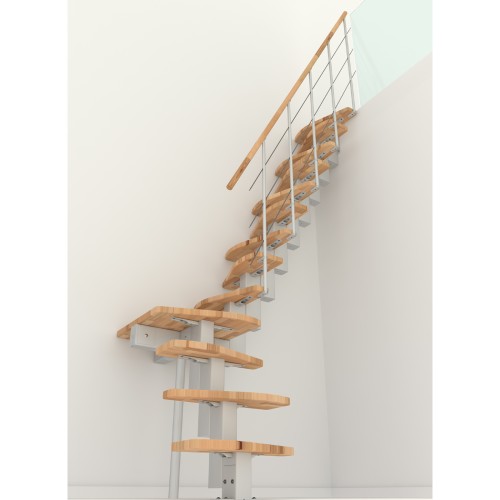 Minka Mittelholmtreppe Quatro Turn 38 - 298cm Geschosshöhe Buche Weiß
