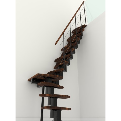 Minka Mittelholmtreppe Quatro Turn 38 - 298cm Geschosshöhe Walnuss Schwarz