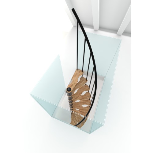 Minka Spindeltreppe Suono Smart 38 - 305,5cm Geschosshöhe Buche Schwarz für 120x68cm Deckenöffnung