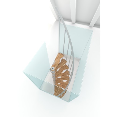 Minka Spindeltreppe Suono Smart 38 - 305,5cm Geschosshöhe Buche Weiß für 120x68cm Deckenöffnung