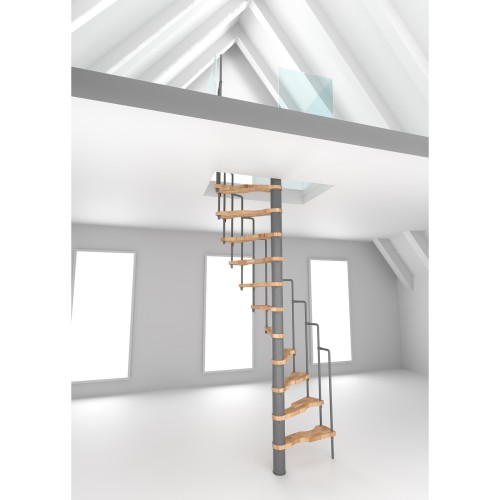 Minka Spindeltreppe Suono 47 - 305,5cm Geschosshöhe Buche Grau für 140x78cm Deckenöffnung