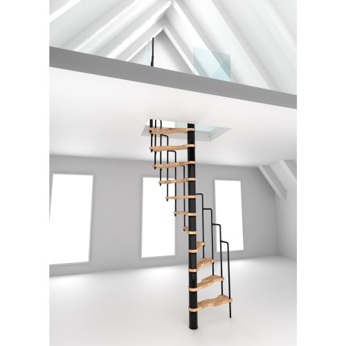 Minka Spindeltreppe Suono 47 - 305,5cm Geschosshöhe Buche Schwarz für 140x78cm Deckenöffnung