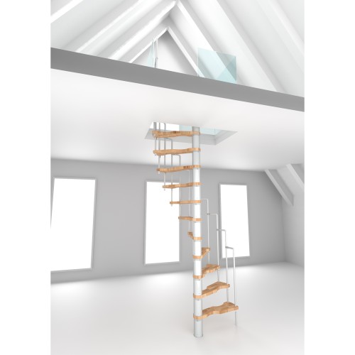 Minka Spindeltreppe Suono 47 - 305,5cm Geschosshöhe Buche Weiß für 140x78cm Deckenöffnung