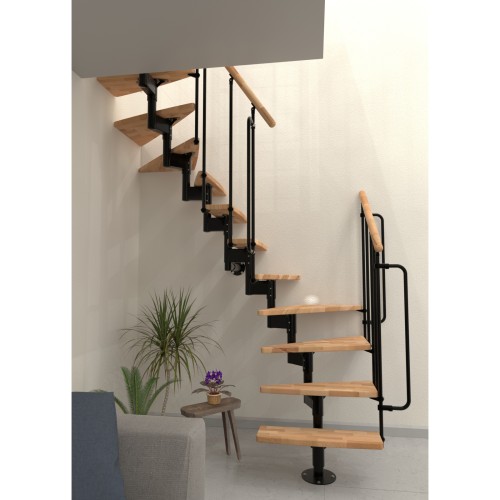 Minka Mittelholmtreppe Joker Turn 180° 35 - 304cm Geschosshöhe Buche Schwarz