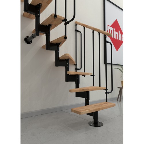 Minka Mittelholmtreppe Joker Turn 35 - 304cm Geschosshöhe Buche Schwarz