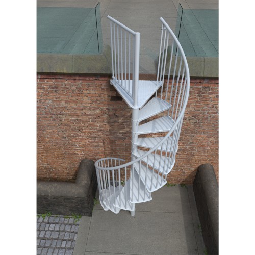 Minka Außenspindeltreppe Rondo Zink Color 38 - 305,5cm Geschosshöhe Weiß 160cm Durchmesser