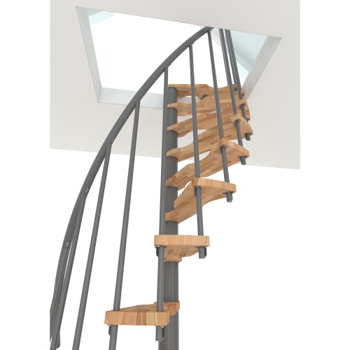 Minka Spindeltreppe Suono Smart 38 - 305,5cm Geschosshöhe Buche Grau für 140x78cm Deckenöffnung