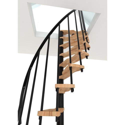 Minka Spindeltreppe Suono Smart 38 - 305,5cm Geschosshöhe Buche Schwarz für 120x68cm Deckenöffnung