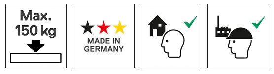 DIN EN 1004, Made in Germany, Industriefähig, Privater Gebrauch, Belastung